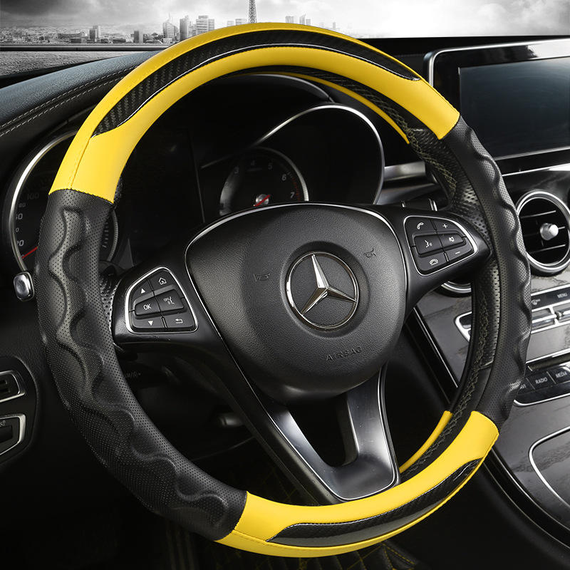 Cavan Nu Leather Steering Wheel Cover - Universal Carbon Fiber Style Auto Accessory